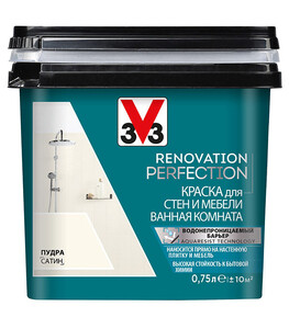 Краска водно-дисперсионная V33 Renovation Perfection для ванной моющаяся пудра 0,75 л