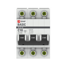 Автоматический выключатель модульный EKF Basic ВА 47-29 3P 10А тип C 4,5 кА 400 В (mcb4729-3-10C)