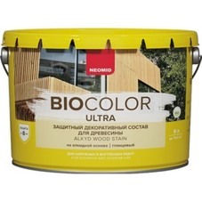 Защитная декоративная пропитка для древесины Neomid BioColor Ultra калужница 9 л
