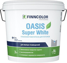 Краска водно-дисперсионная для потолка Finncolor Oasis super white белая глубокоматовая 3 л