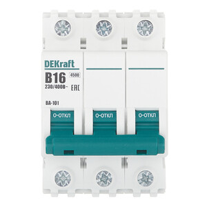 Автоматический выключатель модульный Dekraft BA-101 3P 16А тип B 4,5 кА 230/400 В (11030DEK)