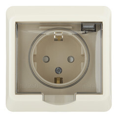 Розетка Systeme Electric Этюд встраиваемая бежевая с крышкой (PC16-044K)