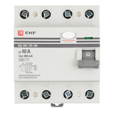УЗО EKF PROxima ВД-100 40А 3P+N тип AC 300 мА 4,5 кА (elcb-4-40-300-em-pro)