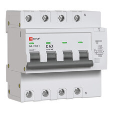 Автомат дифференциальный EKF PROxima АД-4 63А 3P+N тип AC 30 мА 6 кА (DA4-6-63-30-pro)