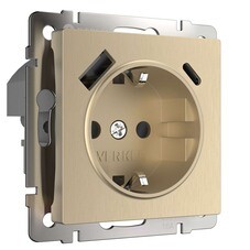 Розетка Werkel встраиваемая шампань рифленая с заземлением с USB-A/ Type-C (a056276)