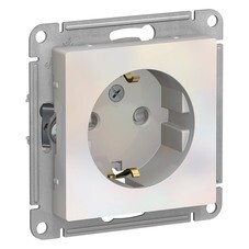 Розетка Systeme Electric AtlasDesign встраиваемая жемчуг с заземлением со шторками (ATN000445)