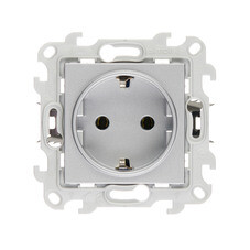 Розетка Simon 24 Harmonie встраиваемая алюминий с заземлением (2420434-033)
