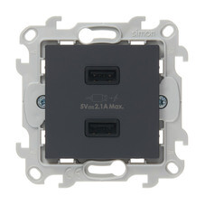 Розетка USB Simon 24 Harmonie встраиваемая графит 2хUSB-А (2411096-038)