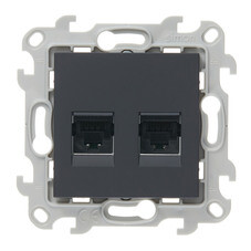Розетка компьютерная Simon 24 Harmonie встраиваемая графит 2хRJ45 (2450593-038)