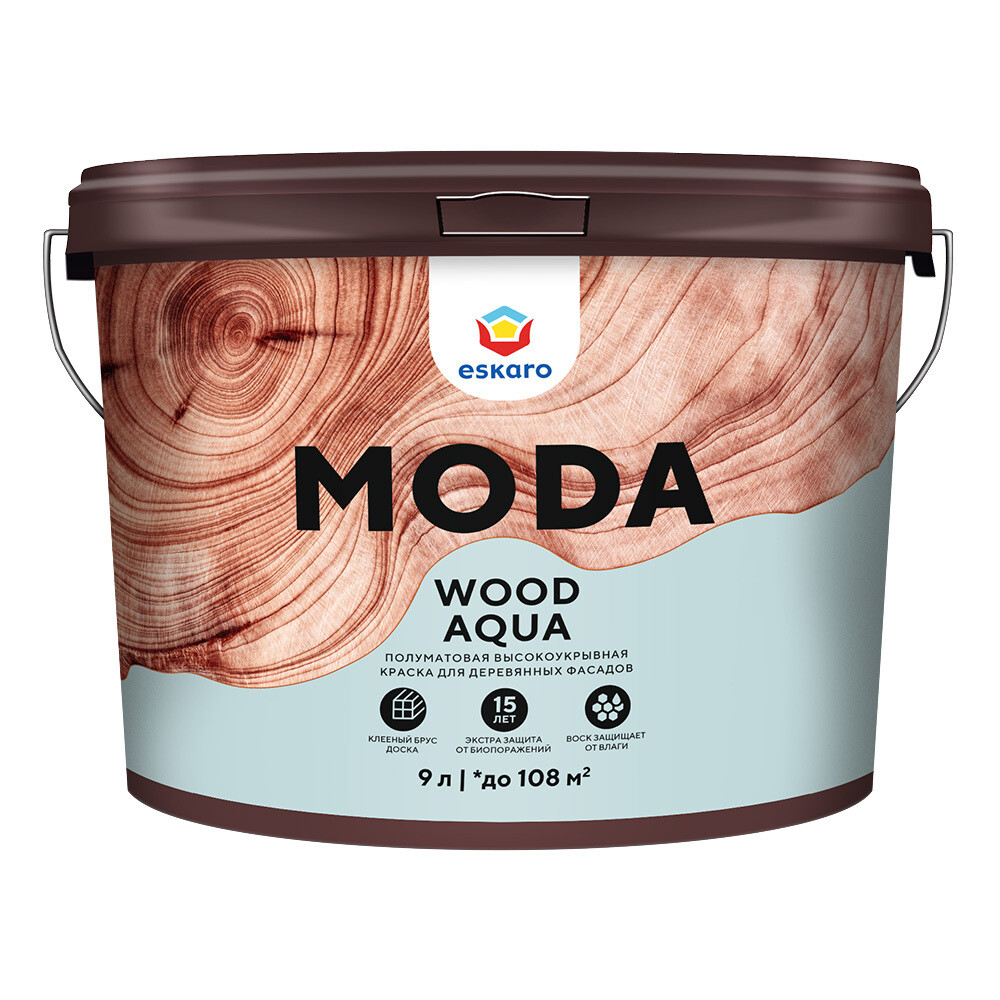Краска фасадная по дереву Eskaro Moda Wood Aqua акриловая база TR бесцветная 9 л
Краска фасадная по дереву Eskaro Moda Wood Aqua акриловая база TR бесцветная 9 л