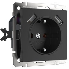 Розетка Werkel встраиваемая черная матовая с заземлением с 2хUSB-А (a051617)