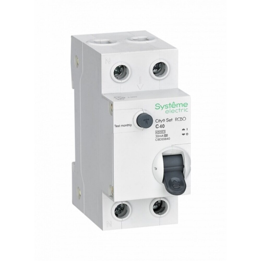 Автомат дифференциальный Systeme Electric City9 Set 40А 1P+N тип A 30 мА 4,5 кА (C9D55640)
Автомат дифференциальный Systeme Electric City9 Set 40А 1P+N тип A 30 мА 4,5 кА (C9D55640)