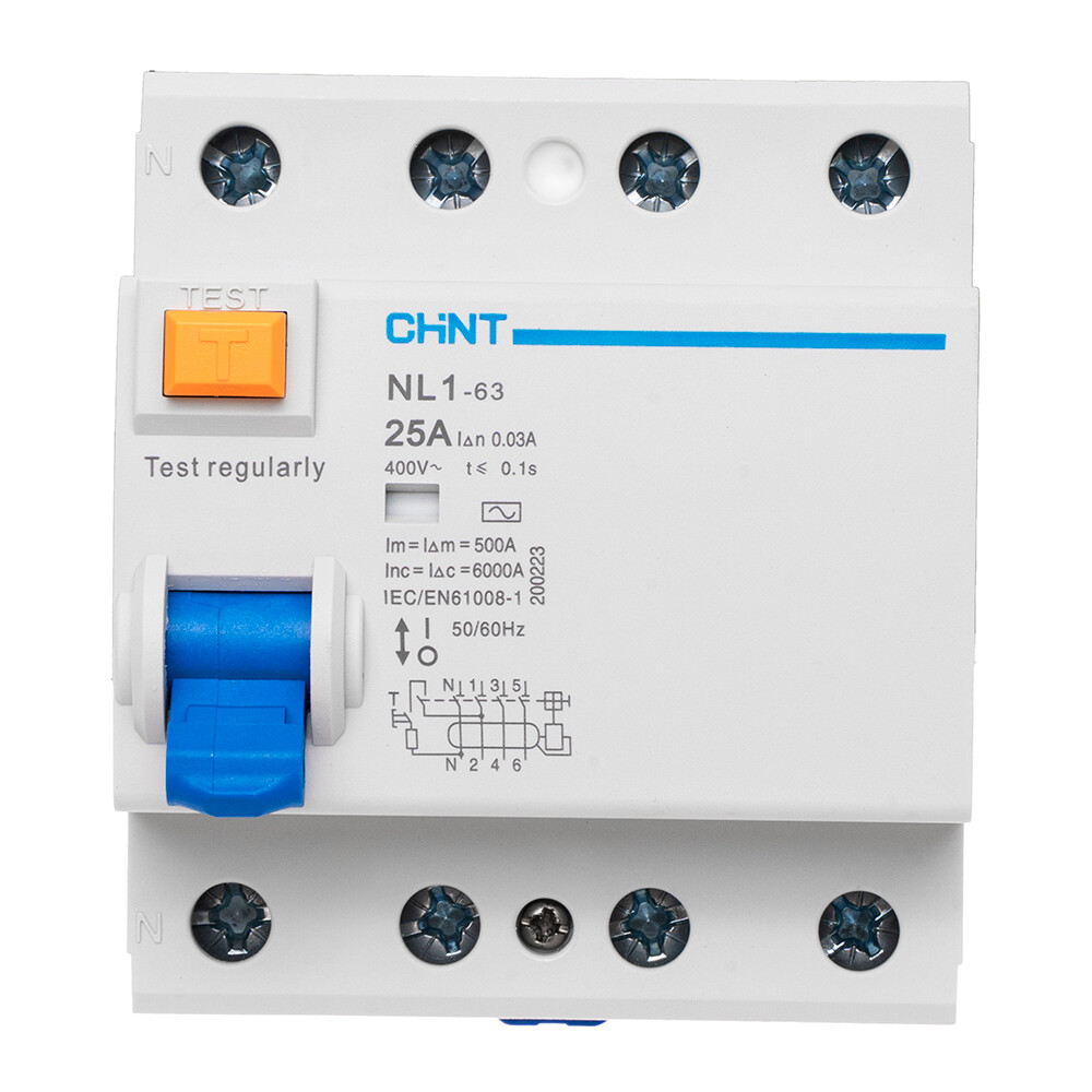 УЗО Chint NL1-63 63А 3P+N тип AC 30 мА 6 кА (200225)
УЗО Chint NL1-63 63А 3P+N тип AC 30 мА 6 кА (200225)