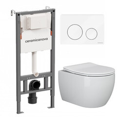Комплект инсталляции Ceramicanova Balance с унитазом Ceramicanova Play с кнопкой белой и сиденьем дюропласт микролифт быстросъем (CN121001/CN3001)