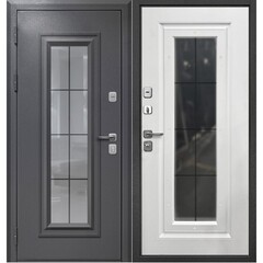 Дверь входная Ferroni 9СМ левая букле графит - белый матовый со стеклопакетом 860х2050 мм