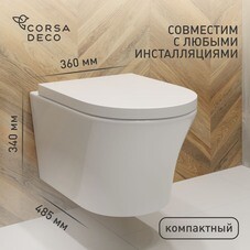 Унитаз подвесной Corsa Deco FX Rimless безободковый с сиденьем дюропласт микролифт (WHFX490SR)