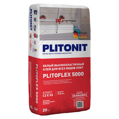 Клей для плитки/ керамогранита/ клинкера Plitonit PlitoFlex 5000 эластичный белый класс C2 E S2 20 кг