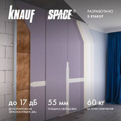 Система звукоизоляции для облицовки стен Knauf Space Комфорт 55 мм 9 кв.м