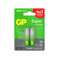 Батарейка GP Batteries Super Алкалин AA пальчиковая LR6 1,5 В (2 шт.) (GP 15AA21-2CRSBC2)