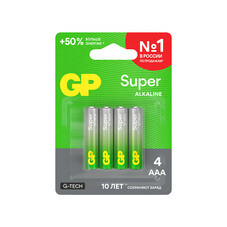 Батарейка GP Batteries Super Алкалин AAA мизинчиковая LR03 1,5 В (4 шт.) (GP 24AA21-2CRSBC4)