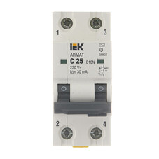 Автомат дифференциальный IEK Armat B10N 25А 1+N тип AC 30 мА 10 кА (AR-B10N-2-C025C030)