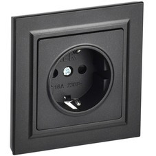 Розетка IEK Brite встраиваемая черная с заземлением со шторками (BR-R14-16-K02-F)