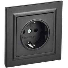 Розетка IEK Brite РСР14-1-0-БрЧ встраиваемая черная с заземлением со шторками (BR-R14-16-K02-F)