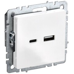 Розетка USB IEK Brite РЮ11-1-БрБ встраиваемая белая USB-A/ Type-C (BR-U22-018-K01)