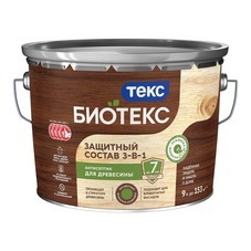 Антисептик Текс Биотекс 3-в-1 декоративный для дерева лесной каштан 9 л