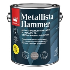 Грунт-эмаль по ржавчине Tikkivala Metallista Hammer серебристая молотковая глянцевая 2,3 л