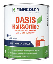Краска водно-дисперсионная моющаяся для стен и потолков Finncolor Oasis Hall Office белая основа A глубокоматовая 0,9 л