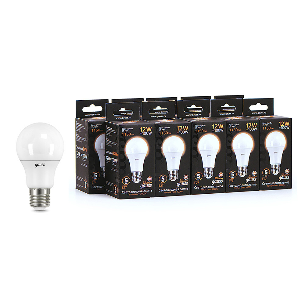Изображение товара LED лампа Gauss E27 3000K 12 Вт 1150 Лм матовая для дома и офиса
