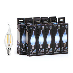 Изображение товара Лампа светодиодная филаментная Gauss E14 4100К 9 Вт 710 Лм 150-265 В свеча на ветру прозрачная (10 шт.)