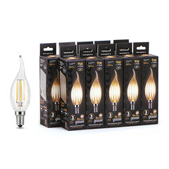 Изображение товара Лампа светодиодная филаментная Gauss E14 2700К 9 Вт 680 Лм 150-265 В свеча на ветру прозрачная (10 шт.)