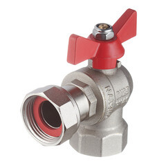 Кран шаровой латунный Valtec Base 1 ВР(г) х 1 ВР(г) бабочка с накидной гайкой угловой (VT.266.N.0606) - фото 1