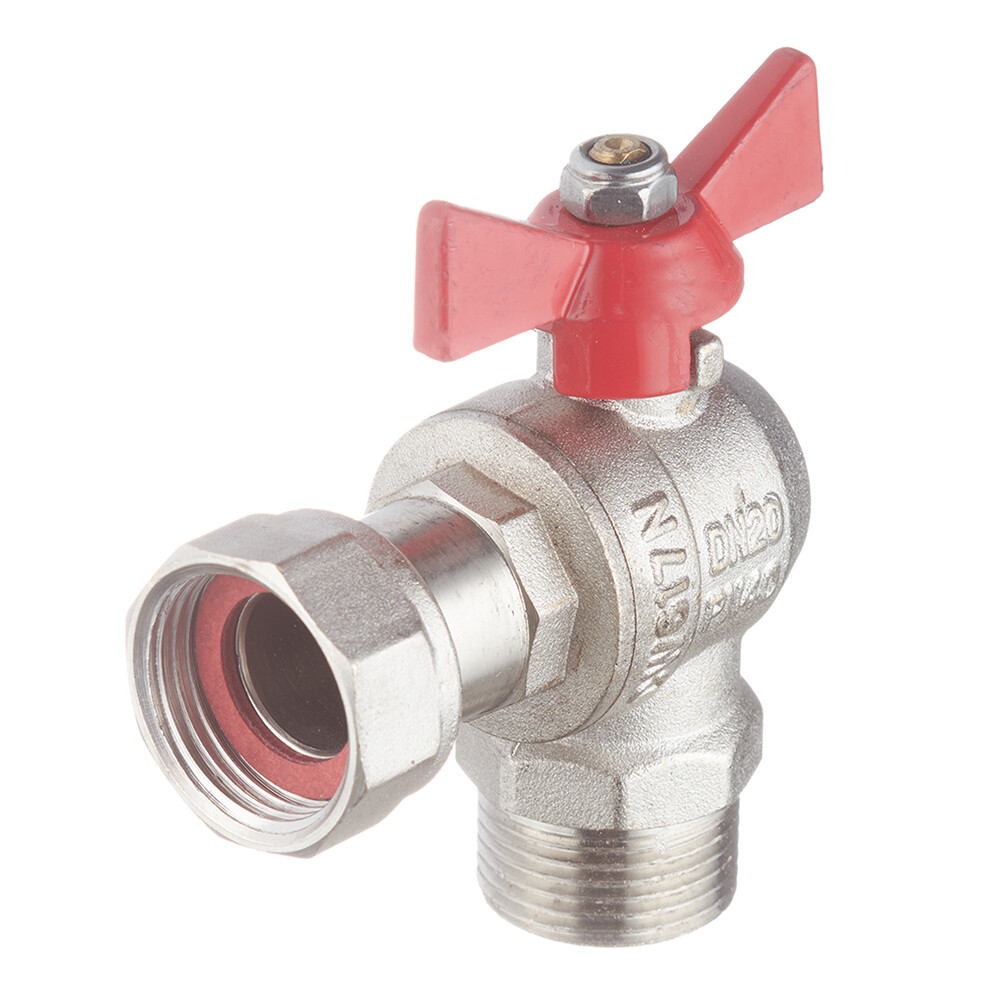 Изображение товара Кран шаровой латунный Valtec Base 3/4 ВР(г) х 3/4 НР(ш) бабочка с накидной гайкой угловой (VT.267.N.0505)