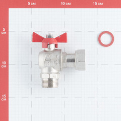 Кран шаровой латунный Valtec Base 3/4 ВР(г) х 3/4 НР(ш) бабочка с накидной гайкой угловой (VT.267.N.0505) - фото 3
