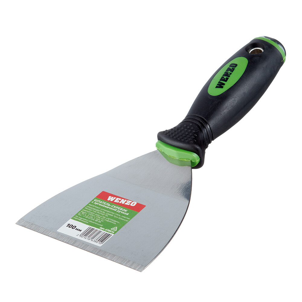 Изображение товара Шпатель-скребок Wenzo Прямое лезвие 100 мм с двухкомпонентной ручкой
