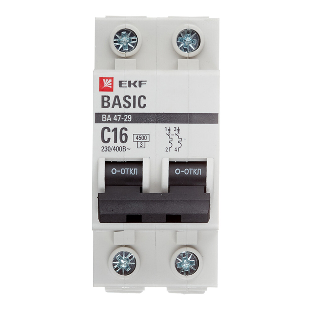 Изображение товара Автоматический выключатель модульный EKF Basic ВА 47-29 2P 16А тип C 4,5 кА 230 В (mcb4729-2-16C)