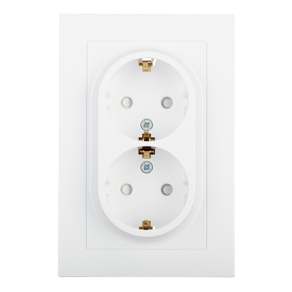 Изображение товара Розетка Systeme Electric AtlasDesign встраиваемая белая со шторками 2 гнезда IP20