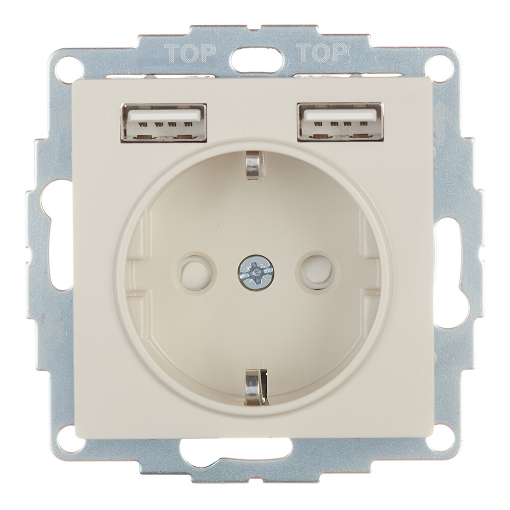 Изображение товара Встраиваемая розетка Systeme Electric AtlasDesign с 2 USB-A, бежевый, скрытая установка