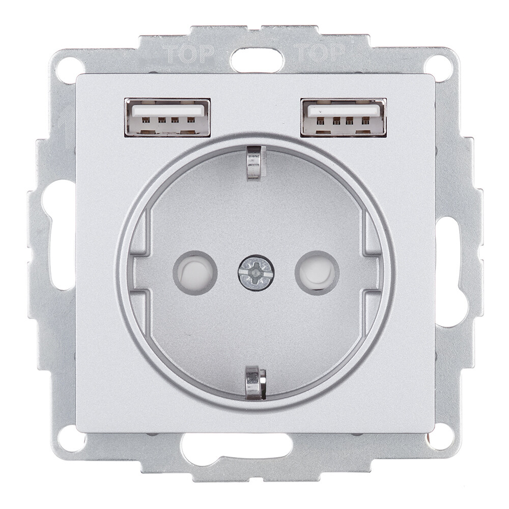 Изображение товара Встраиваемая алюминиевая розетка с USB портами Systeme Electric AtlasDesign