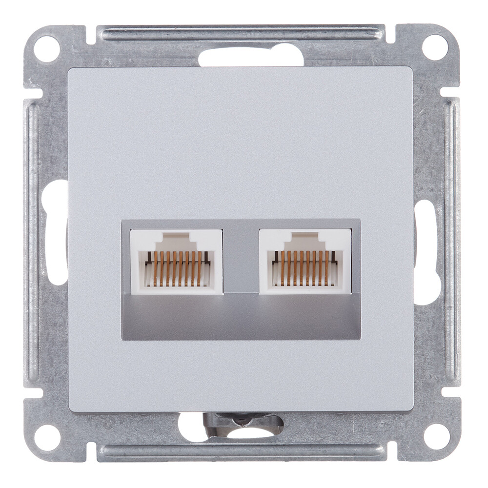 Изображение товара Компьютерная розетка Systeme Electric AtlasDesign встраиваемая алюминий 2хRJ45