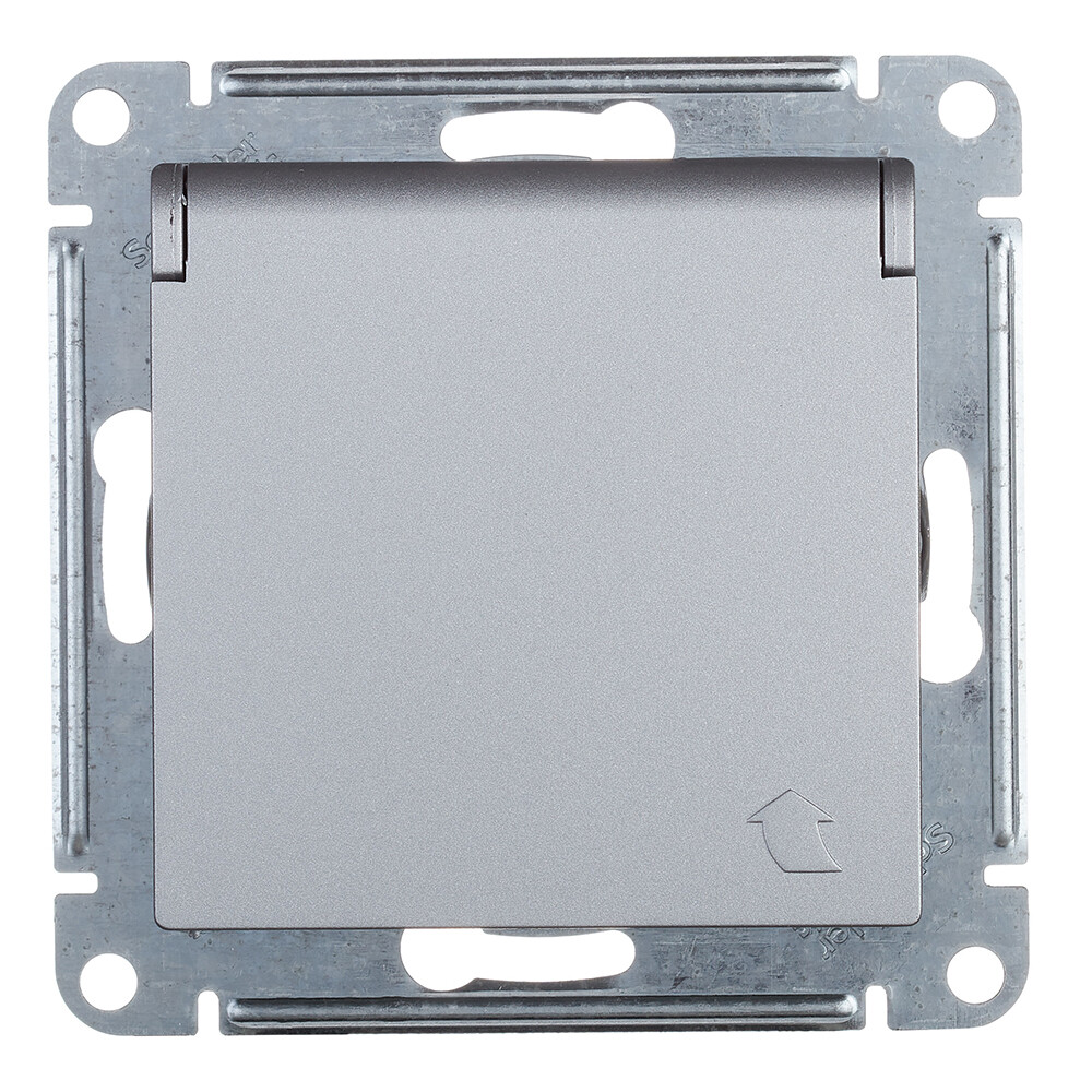 Изображение товара Встраиваемая алюминиевая розетка Systeme Electric AtlasDesign с шторками и крышкой