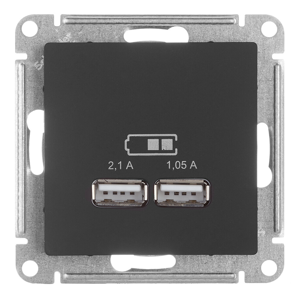 Изображение товара Встраиваемая USB-розетка Systeme Electric AtlasDesign карбон, 2хUSB-A, IP20