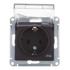 Розетка Systeme Electric AtlasDesign Aqua встраиваемая карбон со шторками с крышкой (ATN441046) - фото 3