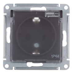 Изображение товара Розетка Systeme Electric AtlasDesign Aqua встраиваемая карбон со шторками с крышкой (ATN441046)