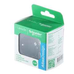 Розетка Systeme Electric AtlasDesign встраиваемая карбон 2хUSB-А (ATN001030) - фото 2