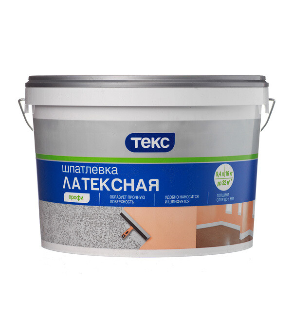 Изображение товара Латексная шпатлевка Текс Профи 16 кг для внутренней отделки стен и потолков