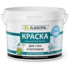 Краска водно-дисперсионная для стен и потолка Лакра белоснежная 6,5 кг